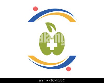 Flat style Apple-themed medical care icons featuring diverse people, healthcare tools, and wellness symbols. Ideal for apps, websites, infographics, a Stock Vector