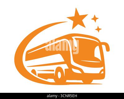 Flat bus swoosh star icon combining speed, motion, and travel energy. Ideal for transport apps, transit branding, tourism graphics, and dynamic mobili Stock Vector