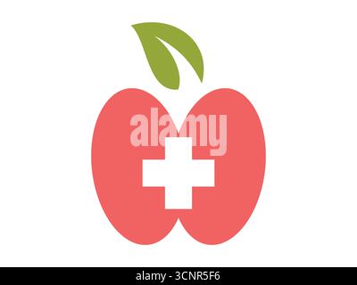 Flat apple medical icon set featuring health symbols, devices, and care tools. Ideal for apps, UI, infographics, wellness platforms, and digital healt Stock Vector