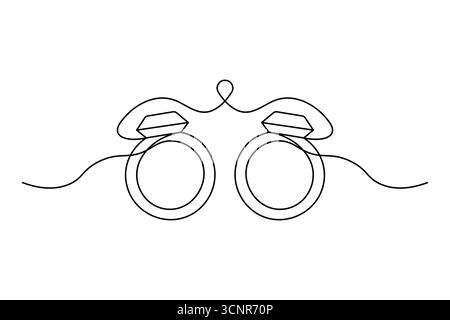 Wedding ring continuous one line drawing in minimalist style with simple outline illustration isolated Stock Vector