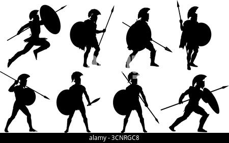 Spartan warrior silhouette collection - vector Stock Vector