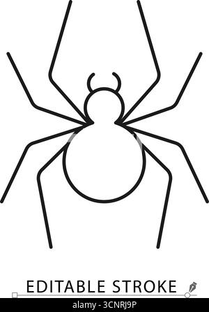 A scary spider icon in a minimalist line style with editable stroke. Halloween horror symbol, spooky insect, fear of arachnids, creepy bug decoration Stock Vector