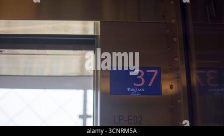 Elevator floor indicator showing number 37 in a modern building - West Lake in Huizhou, Guangdong Province, China, is a tourist attraction featuring ancient architecture Stock Photo