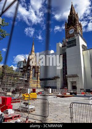 Wraps are started to be removed from the construction site surrounding Manchester town hall, which is under renovation Stock Photo