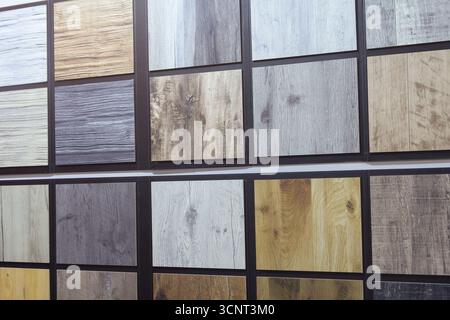 Vinyl laminate samples in showroom. Industry Stock Photo