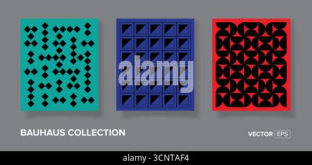 Abstract bauhaus geometric pattern backgrounds, minimalist geometric designs with simple shapes and elements Stock Vector