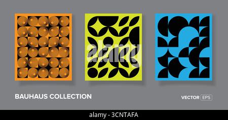 Abstract bauhaus geometric pattern backgrounds set for text, minimalist geometric designs with simple shapes and elements Stock Vector