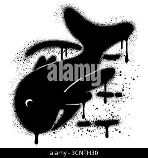 Whale in graffiti style with black spray paint. Silhouette Vector Design Stock Vector