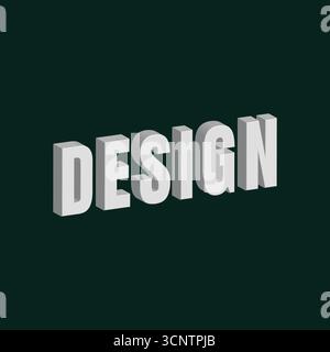 3D Text Effect "DESIGN" in Bold White Letters on Dark Background Stock Vector