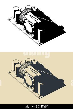 CNC DC adjustable buck power supply module voltage regulator stylized vector illustrations Stock Vector