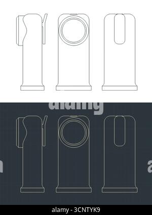 Firefighter flashlight blueprints stylized vector illustrations Stock Vector