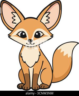 A tiny desert fox sits with fluffy tail and huge ears giving an adorable attentive look Stock Vector