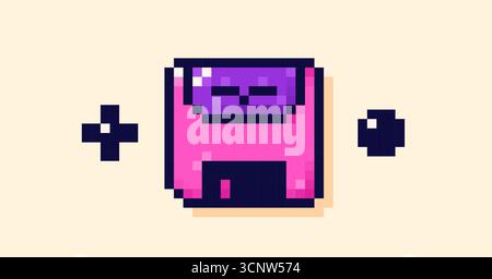 Pixel art icon of floppy disk drawn in simple Y2K bit style. Stock Vector