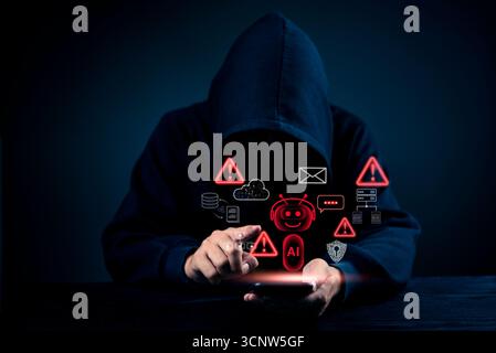 Cybersecurity concept, hacker accessing personal data, network security, data protection, digital crime, dark web, internet privacy, cyber attack, art Stock Photo