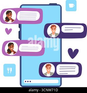 Smartphone screen with text message. Mobile communication between man and woman. Couple texting in chat or device messenger. Phone display. Date appli Stock Vector