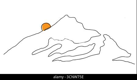 Minimalist Mountain Line Art with Sunset Stock Vector