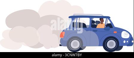 Exhaust fumes from car tailpipe. Carbon dioxide air pollution. CO2 emission. Dirty haze. Harmful smoke clouds. Automobile smog. Vehicle transportation Stock Vector