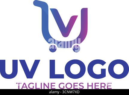 UV logo with stylized shopping cart – gradient blue to purple brand icon Stock Vector