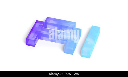 AI text isolated on white background. Artificial intelligence. Blue and violet color. Pixel. Glassmorphism. 3d illustration. Stock Photo