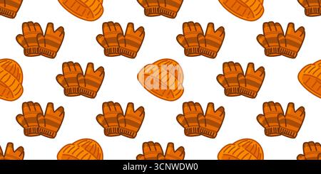 Seamless Orange Winter Clothes Pattern. Orange mittens and hats seamless pattern in flat cartoon style on white background. Stock Vector