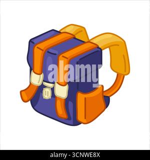 Cartoon Blue Orange Backpack Cartoon illustration of blue and orange backpack school or travel bag in flat style isolated on white background. Stock Vector