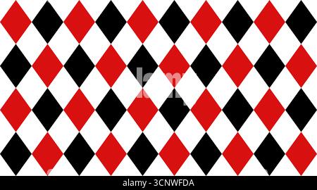 Harlequin red and black seamless pattern.Argyle classic fabric design texture. Diamond lozenge simple background. Joker geometric wallpaper bg Stock Vector