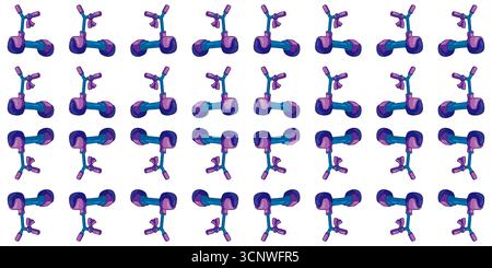 Seamless Blue Purple Scooter Pattern. Blue and purple kids scooters seamless pattern in flat cartoon style on white background. Stock Vector
