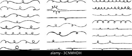 Corrugated Waves. Line doodle. Openwork Vignettes textured hand-drawn set. Isolated Vector scribble Wave ornament pattern, horizontal underline, wavy, Stock Vector