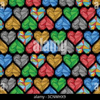 The seamless background with color crystal hearts. Stock Vector