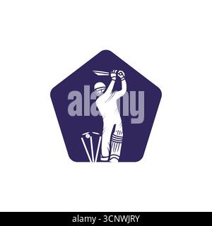cricket player logo design Stock Vector