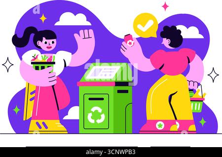 Smart Recycling Bins Illustration Featuring Technology with Intelligent Waste Sorting, Environmental Monitoring, and Sustainable Garbage Management Stock Vector