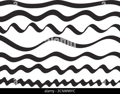 Set of wavy lines. Waves of varying intensity, ink dividers. Hand drawn marker underlining, vector elements Stock Vector
