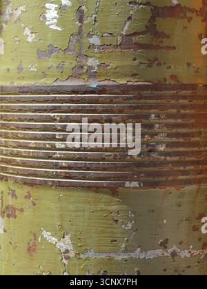 Old rusty ammunition detail with peeling paint and texture. Copyspace. Stock Photo
