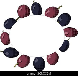 Olive black berry Oval template. Vector graphic line ink colored illustration. Silhouette sign for logo, print, comics, fashion, pop art, boards, desi Stock Vector