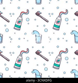 Mouth hygiene seamless pattern. Stomatology concept illustration. Oral hygiene textile design. Dental cleaning cosmetic. Vector Stock Vector