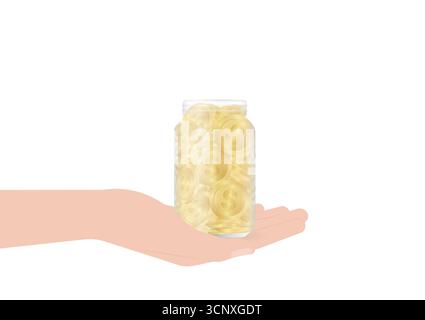 Hand Holding Money Jar or Money Bottle. Growing Money, Saving and Investment Concept.  Vector Illustration. Stock Vector