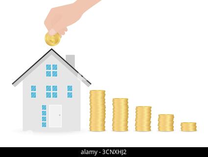 House Real Estate Property. Saving Money for House. House Loan or Mortgage Concept. Stock Vector