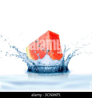 Watermelon with Water Splash on White Background Stock Photo