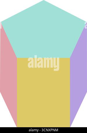 Three-dimensional pentagonal prism geometric shape. Colorful 3D polyhedron with pentagonal faces Stock Vector
