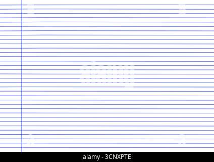 Blank notebook paper with blue horizontal lines and a vertical margin on white background. Ruled notebook paper with lines for writing and note taking Stock Vector
