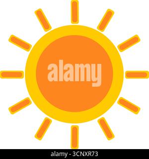 Simple orange sun icon with a yellow border and stylized rays on a isolated white background Stock Vector