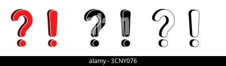 Bold red and black question and exclamation marks in 3d design Stock Vector