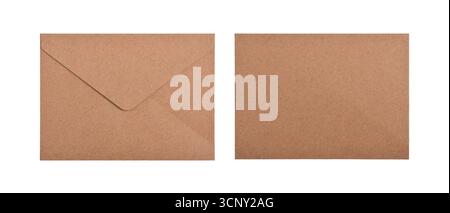 Brown envelope front and back isolated on white background Stock Photo