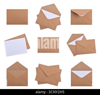 Set of brown envelopes isolated on white background Stock Photo