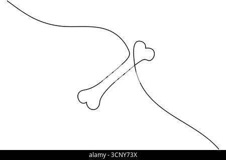 Single continuous line drawing of a dog bone with abstract curved lines single line Stock Vector