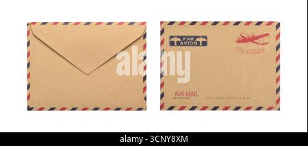 Brown envelope front and back isolated on white background Stock Photo