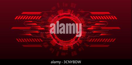 Futuristic circular frame with tech elements in red Stock Vector