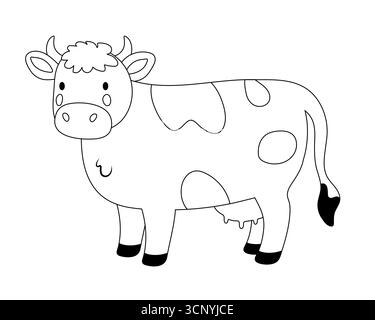 Cartoon cow coloring page. Cute cow coloring page for kids. Simple cartoon cow illustration with outline, perfect for children's activities and learni Stock Vector