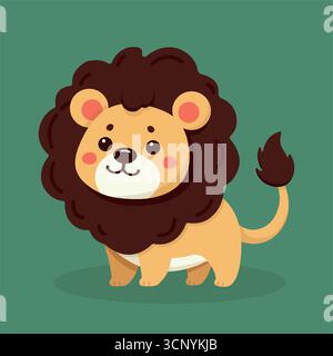 Cute lion vector cartoon illustration for kids, stickers, nursery prints and educational materials Stock Vector