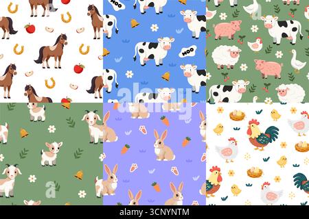Farm animals set. Cow horse chicken pig bull goose sheep goat rabbit ...